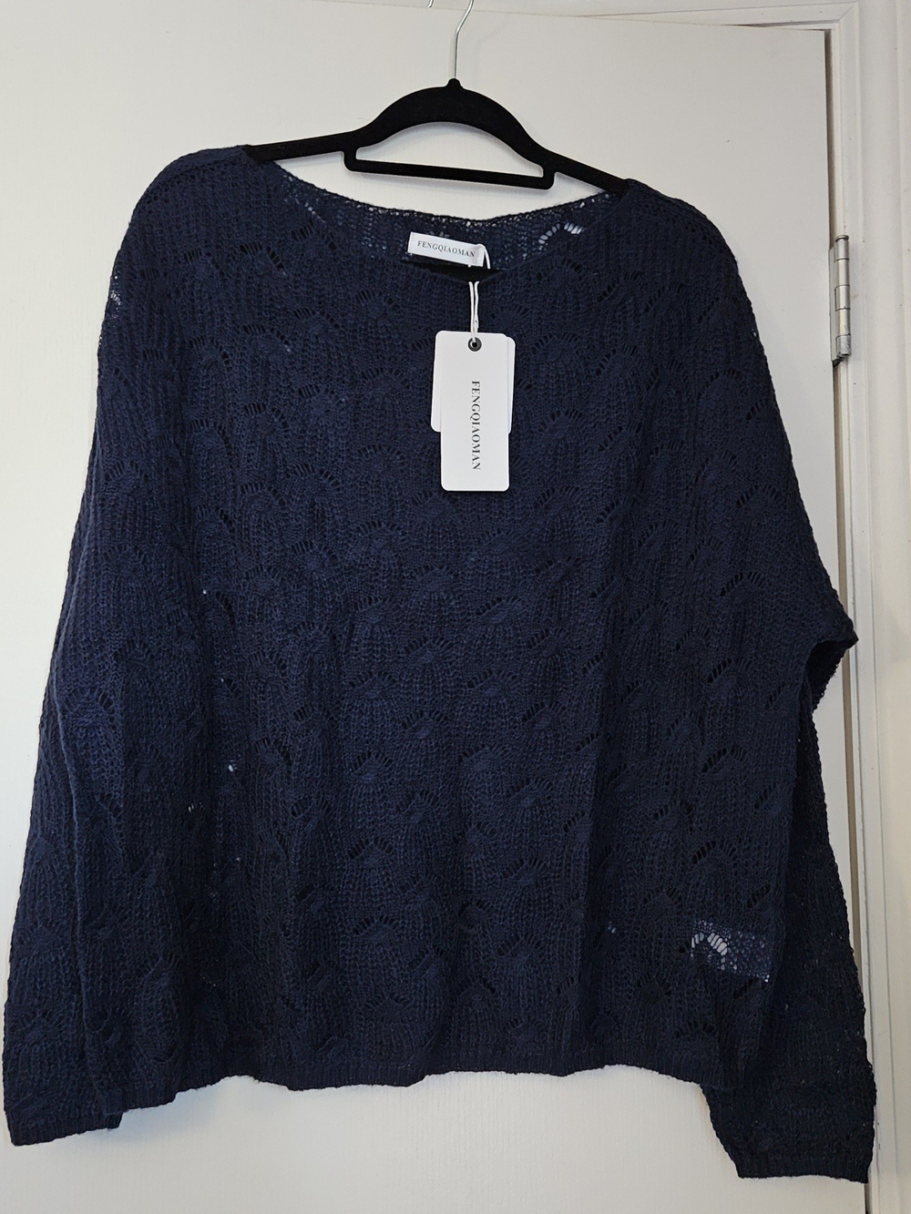 Fengxiaomiao Navy Open-Knit Women's Sweater, NWT, XL, 14-16